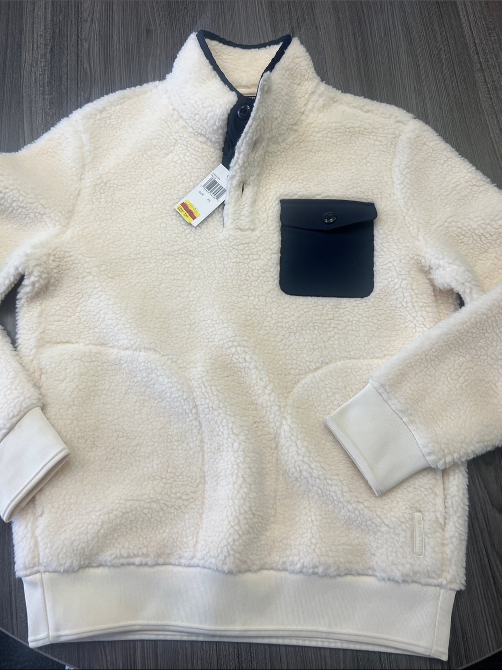 NWT Michael Kors Men's Sherpa Fleece Quarter-Button Pullover Jacket Bone XS